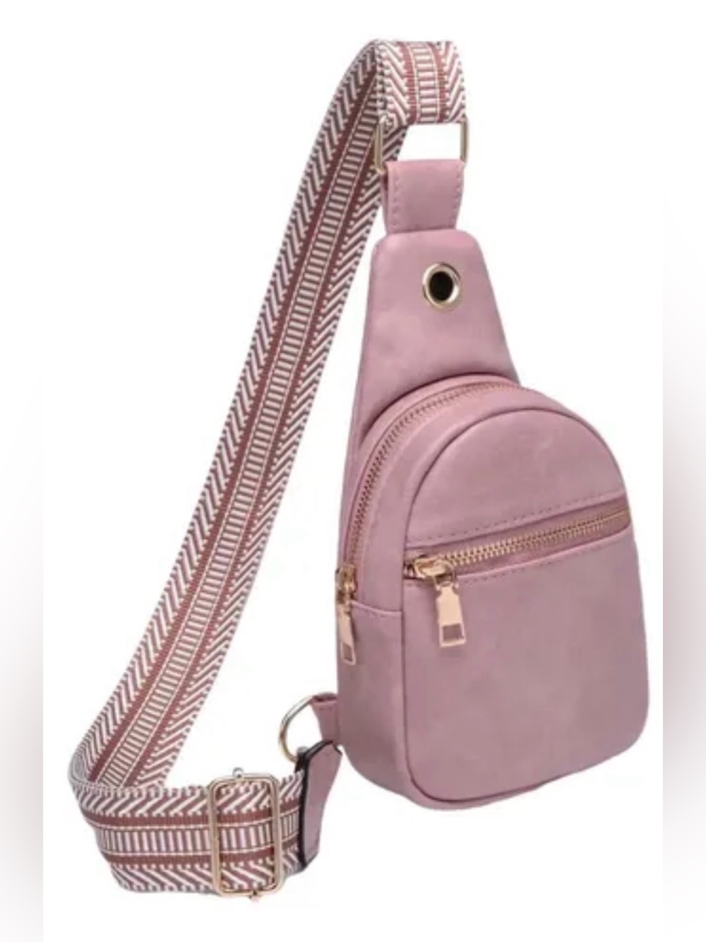 Pink SLING BAG/HOBO Faux Leather BAG with Webbing Strap & Tear Drop Chest Design